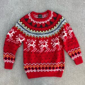Vintage Alcott & Andrews Red Fair Isle Wool Knit Reindeer Scandinavian Sweater S